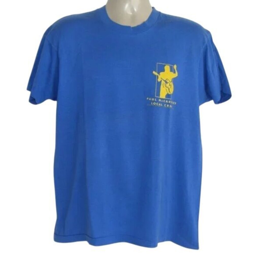 PAUL MCCARTNEY Vintage Tshirt, L/XL, 1989 Local Crew, Blue, Short sleeves